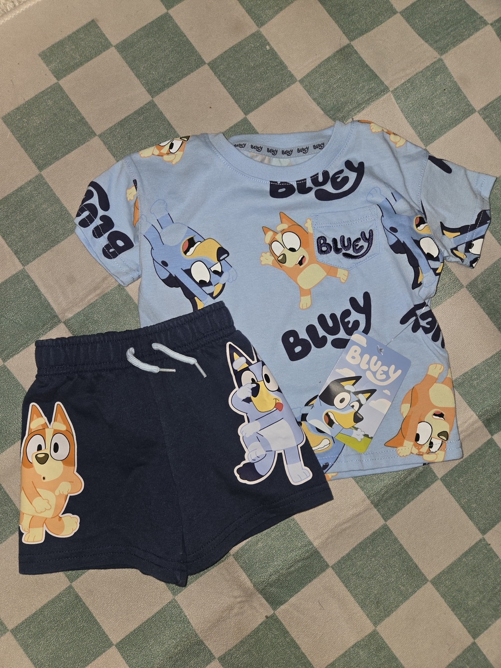 Bluey Kids' Light Blue Graphic Tee & Navy Shorts Matching Set